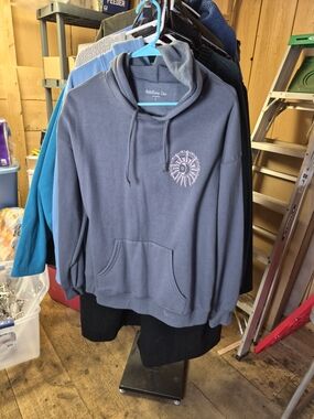 Rebellious One Slate Blue Crewneck Hoodie with Sun-Moon Chest Emblem Bin 58